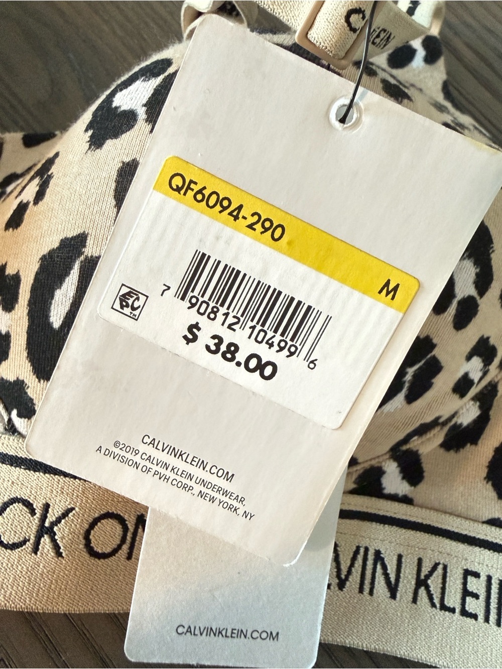 Calvin Klein Leopard Print Wireless Bralette in Beige and Black - Picture 2 of 2